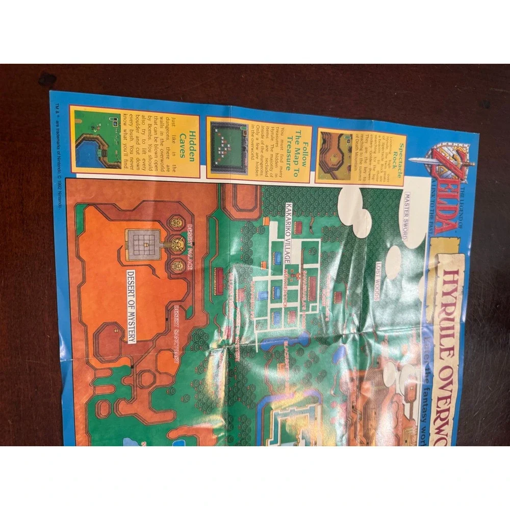 Vintage 1992 Legend of Zelda A Link to the Past SNES Map Overworld Dungeon Lore
